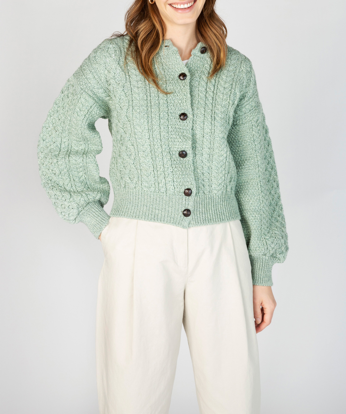 Cropped Aran Cardigan by Irelands Eye